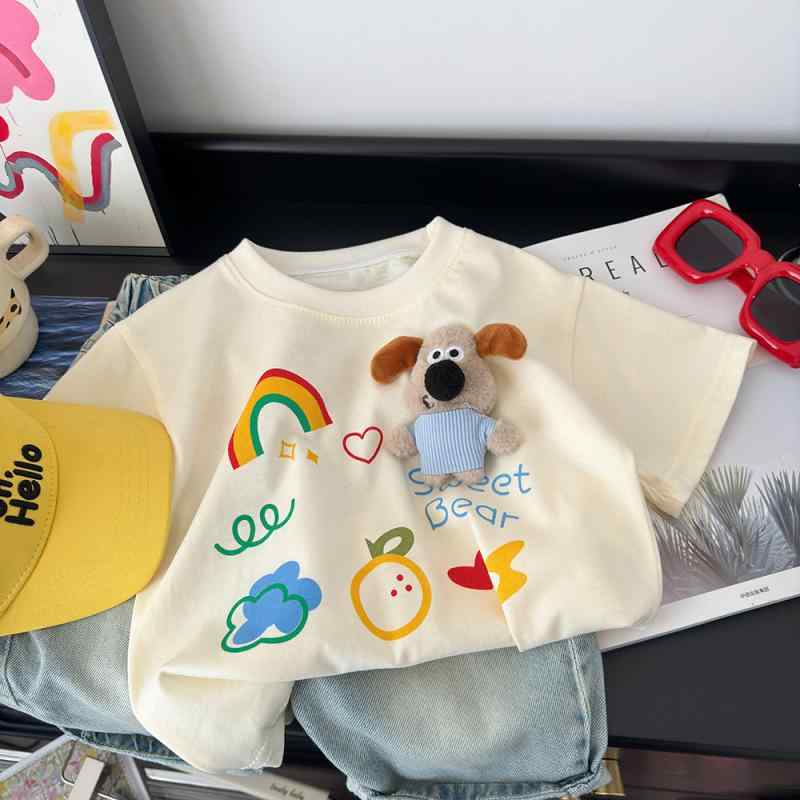 Tシャツ キッズ 男女兼用 半袖 夏服 トップス カットソー かわいい カートゥーン プリント 綿100% 吸湿速乾 普段着 部屋着 80cm 90cm 100cm 110cm 120cm 130cm 140cm(4)