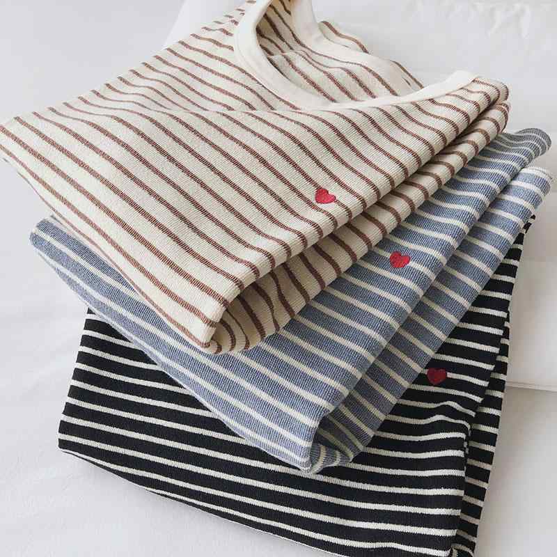 トレーナー レディース 春秋 薄手 ゆったり 美白効果 ストライプ柄 ラウンドネック 長袖 トップス カットソー ベージュ系 ブラック ブルー ブラウン