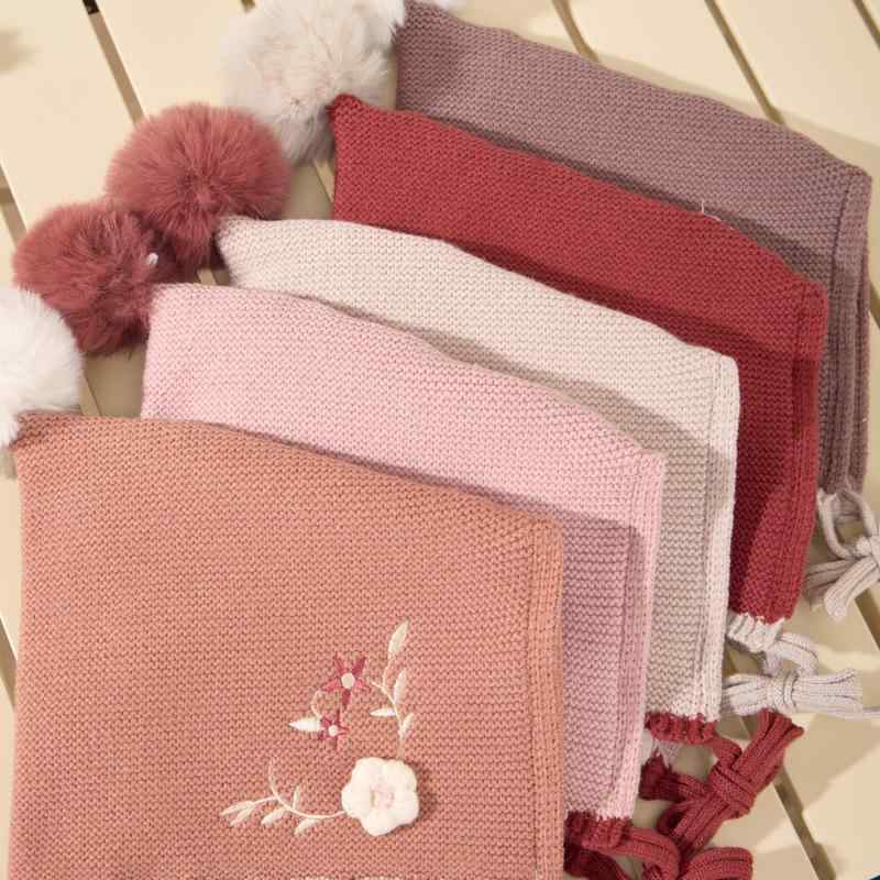 ニット帽 キッズ 子供用 秋冬 防寒 暖かい 毛糸 ケーブル編み 花柄 6〜12ヶ月 ピンク系