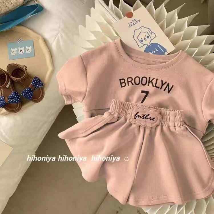 子供用セットアップ ガールズ 半袖Tシャツ ショートパンツ 2点セット 夏物 韓国風 薄手 コットン ピン..
