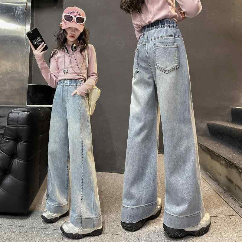 子供用ジーンズ 女の子 ワイドレッグパンツ 春秋 ロングパンツ デニムパンツ 女児 ガールズ 8歳以上 中..