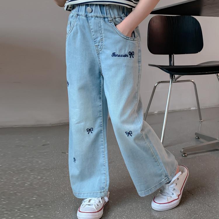 子供服 デニムパンツ 女の子 夏用 ロングパンツ バタフライ 蝶結び 薄手 普段着 韓国風 110cm 120cm 13..