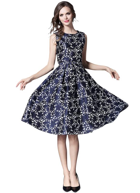 [EightSTAR Dress] 結婚式ドレス パーティードレス ワンピース お呼ばれ 二次会 大人可愛い aライン ジャガード ひざ丈 ミモレ 花柄 ノースリーブ 20代 30代 40代
