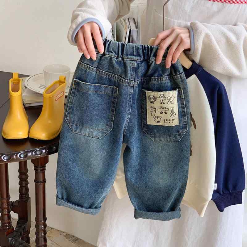 子供用ジーンズ 男の子 デニムパンツ ロングパンツ カジュアル 柔らかい ハイウエスト 春秋 普段着 ブ..
