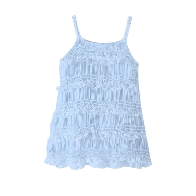 ワンピース キッズ 女の子 ブル—系 ホームウェア サスペンダースカート プリーツスカート 混紡 チュール Aライン 公主風 90cm 100cm 110cm 120cm 130cm