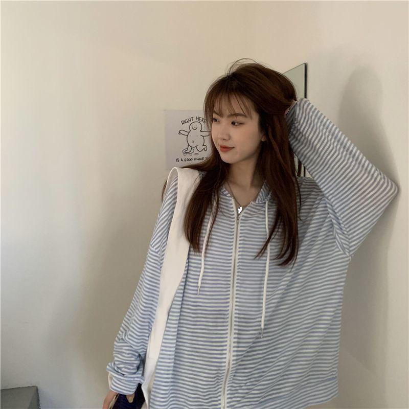 カーディガン レディース 薄手 ストライプ柄 パーカー 接触冷感 長袖 紫外線対策 冷房対策 普段使い 通..