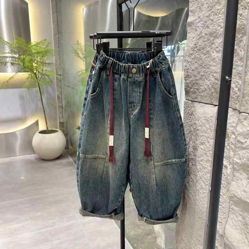 子供用ジーンズ デニムパンツ 春秋 韓国風 ダメージ加工 ロングパンツ 110 120 130 140 150 160 ブルー..