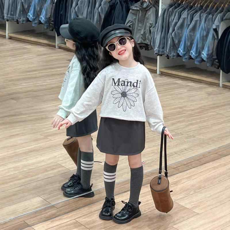 キッズ スウェット セットアップ ガールズ 春物 フラワープリント 長袖 トップス スカート 2点セット ..