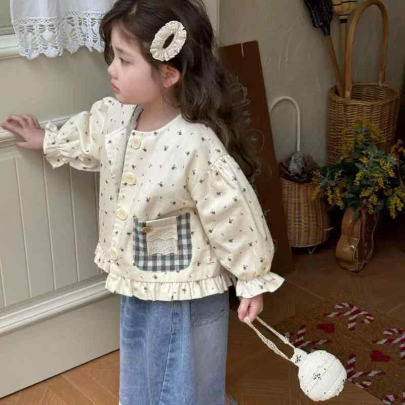 子供服 女の子 アウター ジャケット 春秋 綿 花柄 チェック柄 かわいい 韓国風 ショート丈 ジャンパー 普段着 通園 通学 80 90 100 110 12...