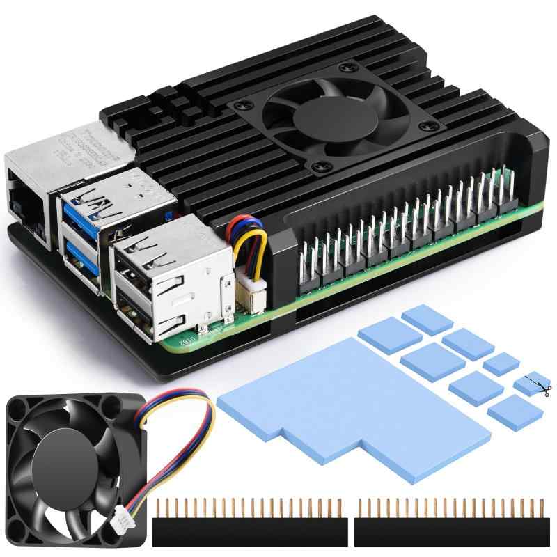 Smraza Raspberry Pi 5用 ケース 超薄型アルミニウム合金ケース+ヒートシンク+ 30x30x07 冷却ファン パッシブ冷却 (ラズパイ5本体含みません）