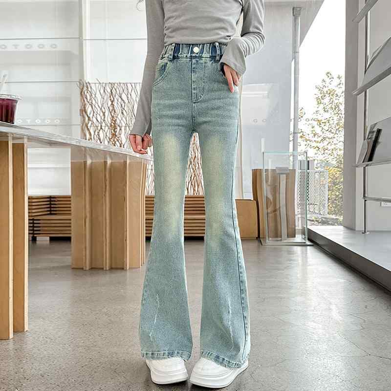 子供服 デニムパンツ ガールズ カジュアルパンツ ロングパンツ 女の子 薄手 中大童 伸縮性 普段使い ブ..