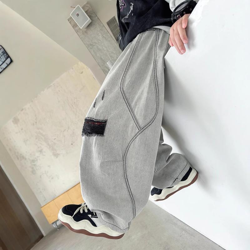 子供服 デニムパンツ 男の子 中 детска дреха 穴あき 伸縮性 春秋 グレー 120cm 130cm 140cm 150cm 160..