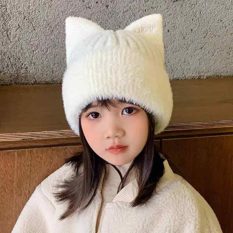 ニット帽 キッズ 女の子 秋冬 厚手 防寒 保温 毛糸 帽子 子供用 かわいい 通学 ベージュ ピンク系