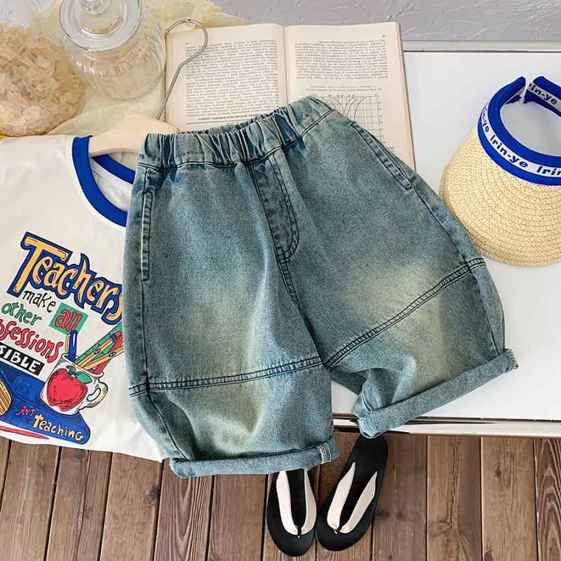 子供服 パンツ キッズ 男児 デニム ジーンズ ストレート 7分丈 春秋 伸縮性 コットン 90cm 100cm 110cm..