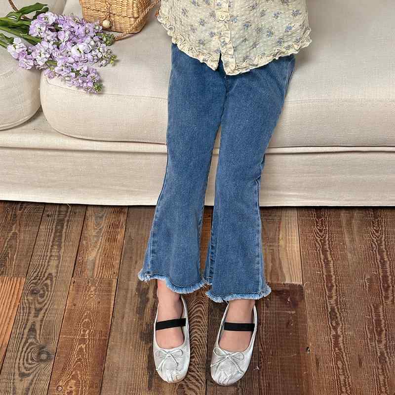 キッズ デニム パンツ 子供服 春 喇叭パンツ 女の子 男の子 中小 बच्चों コットン ミドルウエスト ロン..