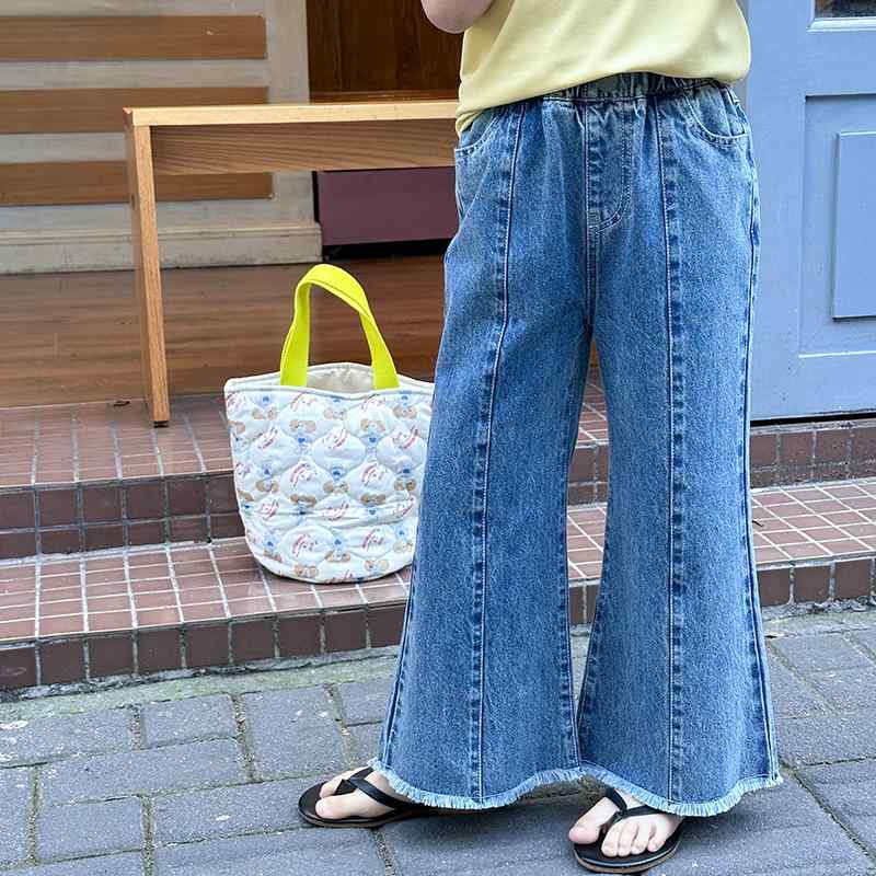 子供服 デニムパンツ 女の子 レトロ カットオフ フレアパンツ ジーンズ ブルージーンズ 75%綿 柔らかい..