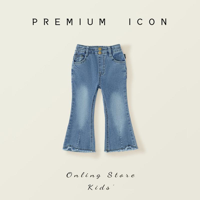 子供用ジーンズ 女児用 秋物 デニムパンツ 韓国風 スタイル スリム 伸縮性 ロングパンツ フリンジ付き ..