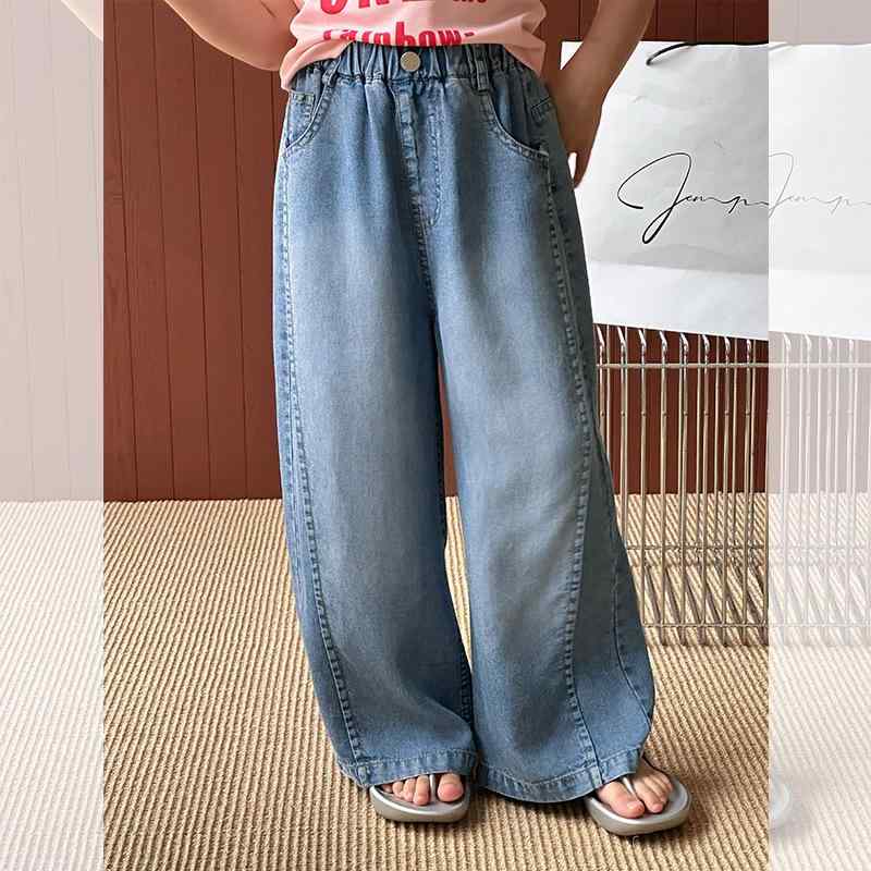 子供服 パンツ 女の子 カジュアル デニム レーヨン混紡 ロングパンツ ジーパン 薄手 切り替え 100cm 11..