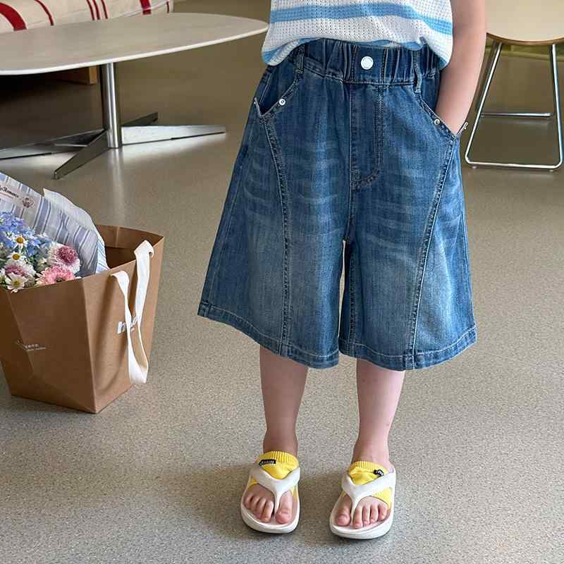 子供服 デニムパンツ ガールズ ボーイズ ハーフパンツ ワイドパンツ 綿88% 接触冷感 100cm 110cm 120cm..