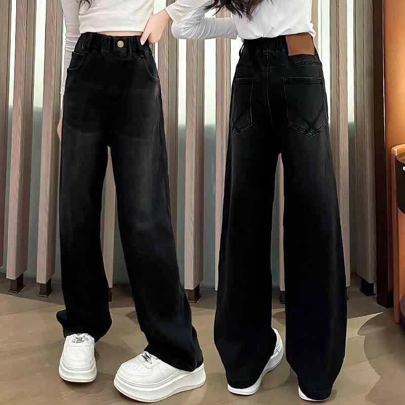 子供用パンツ 女児 裏起毛 デニム ワイドレッグ ストレートパンツ 中 толстовка 大童 カジュアルパンツ..