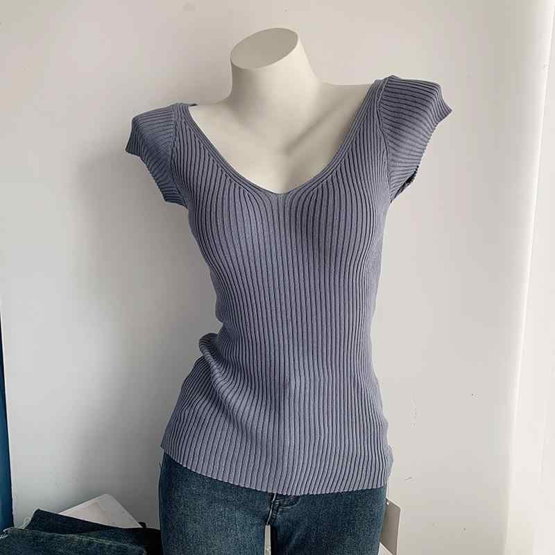 ニット レディース Vネック 半袖 スリム Tシャツ 接触冷感 薄手 カットソー トップス サマーニット タイト 無地 きれいめ フェミニン 春夏