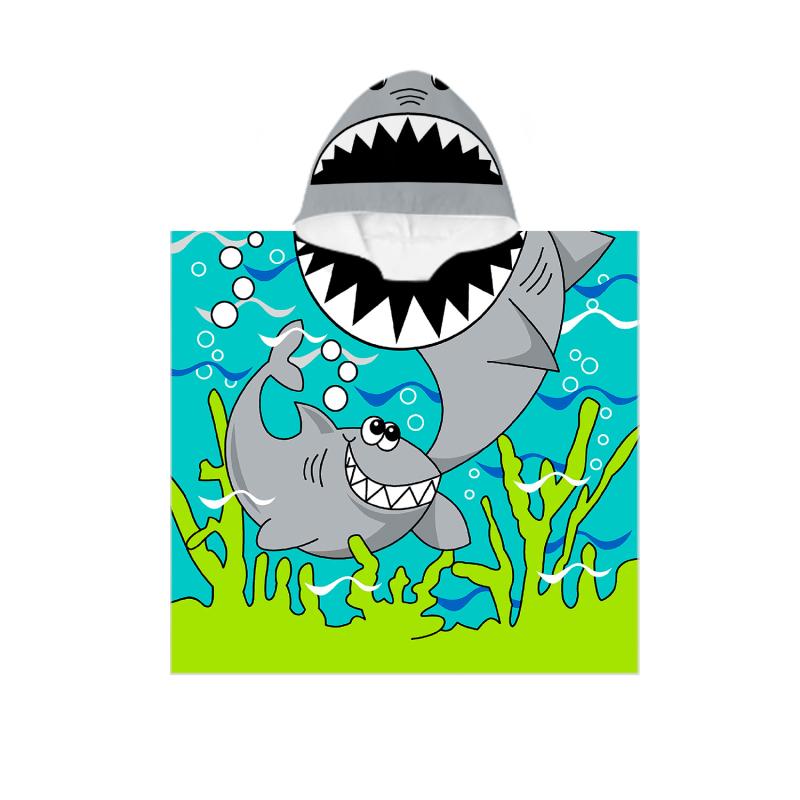 ベビー ポンチョ バスローブ 速乾 プール 海水浴 子供用 フード付き バスタオル 超細繊維 恐竜 サメ ユ..