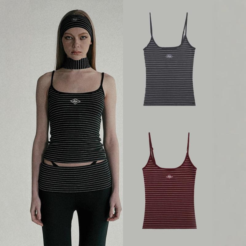 ・カテゴリ: キャミソール・スタイル: 韓国風、カジュアル・フィット: スリム・着丈: ショート（40～50cm）・柄: ストライプ・素材: 綿・混紡率: 綿80～90%、スパンデックス30%以下・カラー: 木炭色ストライプ、ワインレッドストライプ、ブラックストライプ・サイズ: S、M・対象: レディース・伸縮性: 高