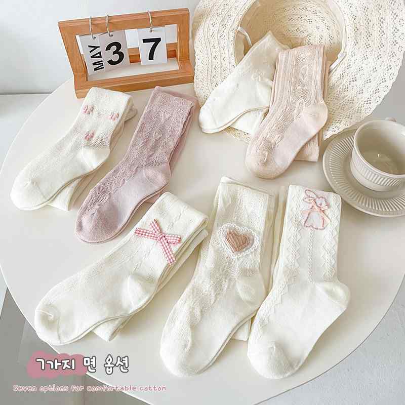 キッズ 女の子 ベビー タイツ 春夏 薄手 メッシュ コットン 綿 连裤袜 レギンス 子供 幼児 幼稚園 保育園 かわいい 無地 バタフライ 蝶結び アイボリー ピンク系