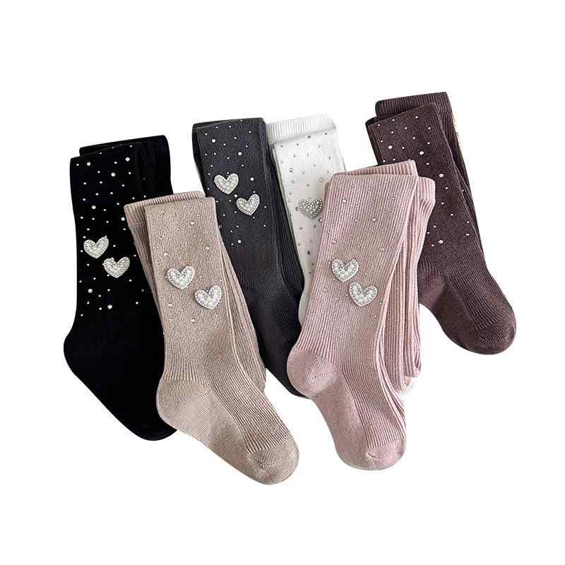 子供服タイツ ガールズ 春秋 薄手 ラインストーン ハート柄 キッズ ベビー レギンス 子供用 一体型