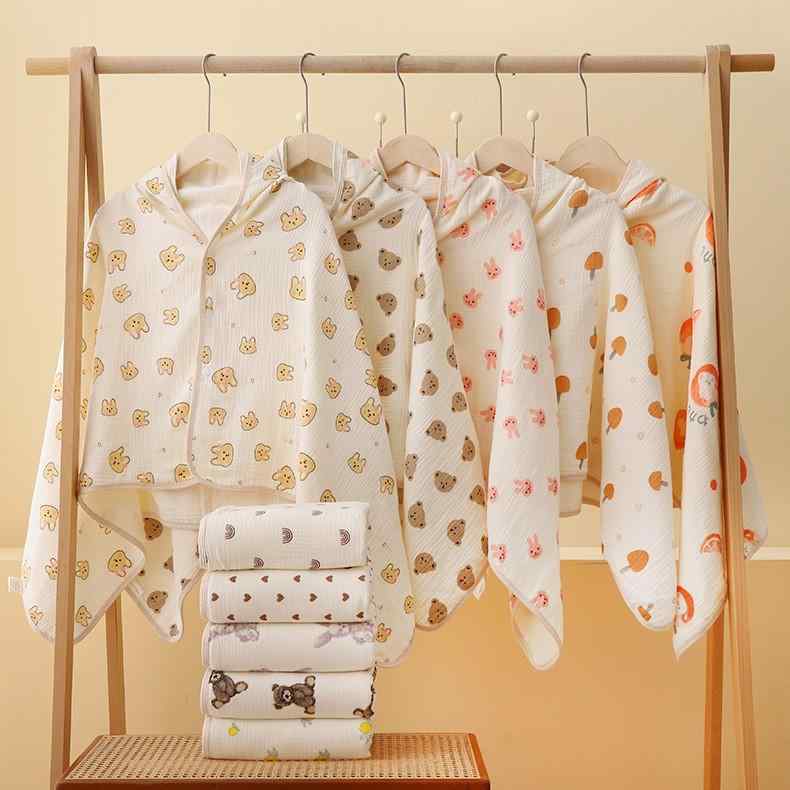 ベビー ポンチョ ケープ タオル 浴巾 浴袍 ガーゼ 綿 コットン 柔らかい かわいい クマ 小さめ ハート レインボー