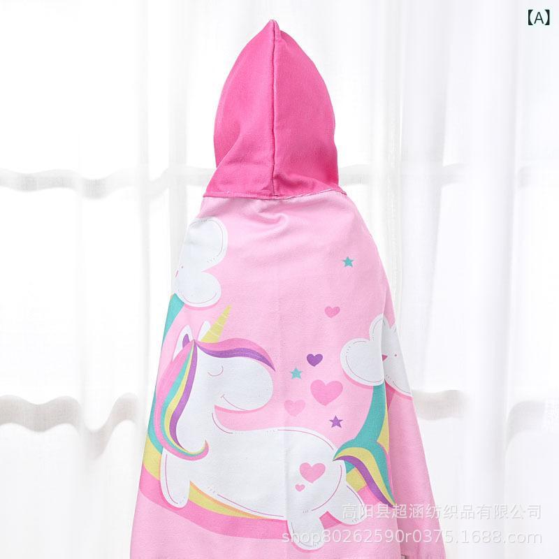 子供用 バスローブ ポンチョ フード付き バスタオル カートゥーン プリント 吸水性 速乾 プール 海水浴..