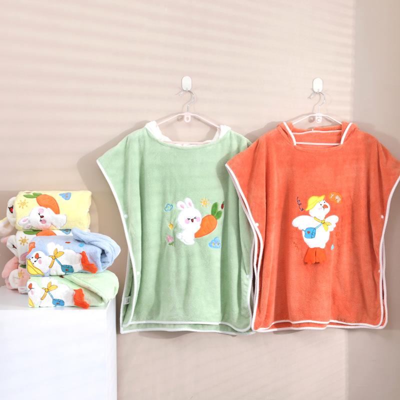 ベビー バスローブ ポンチョ フード付き 珊瑚绒 ベビーバスタオル 速乾 吸水 アニマル柄 うさぎ あひる..