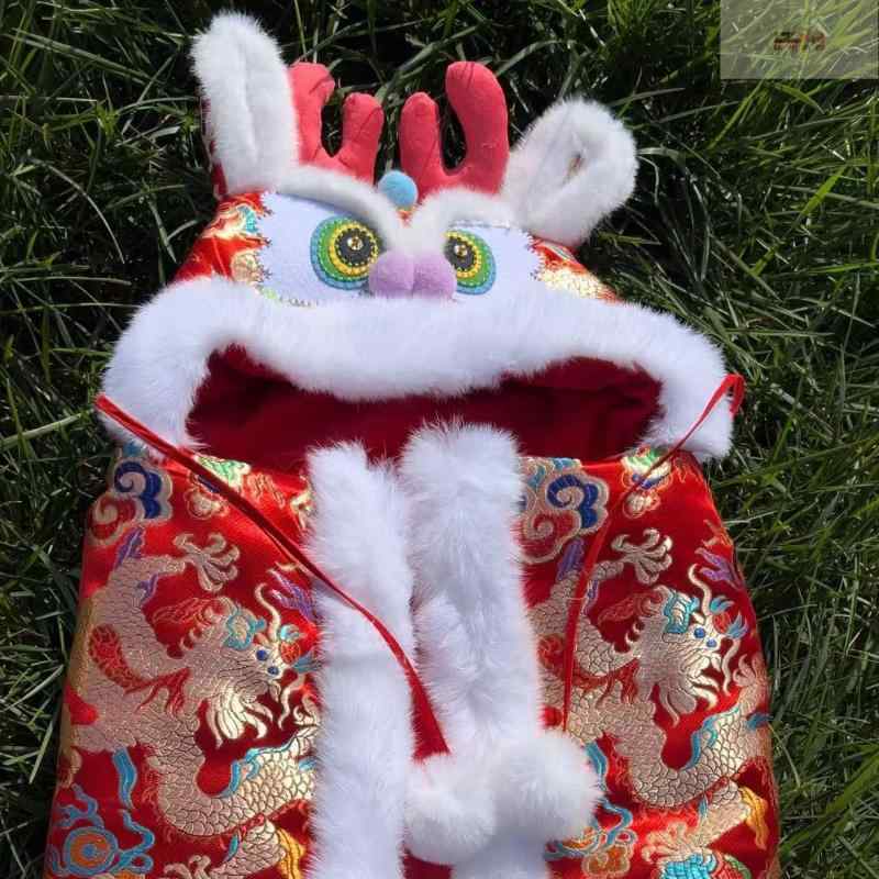 ベビー ポンチョ 防風 冬服 厚手 子供 兔毛 ドラゴンデザイン ケープ アウター 防寒 真兔毛 かわいい ..