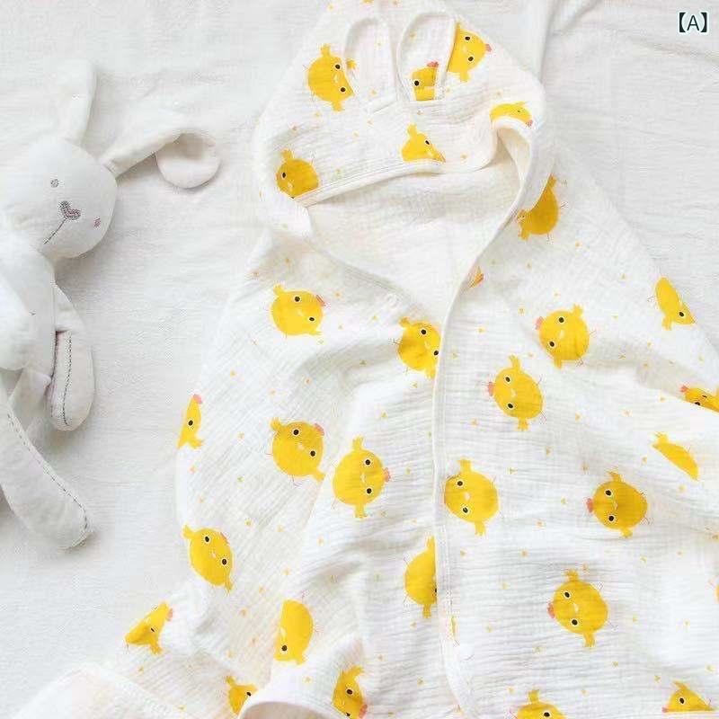 ベビー バスローブ ポンチョ フード付き 4重ガーゼ 綿100% 柔らかい かわいい カートゥーン アニマル ..