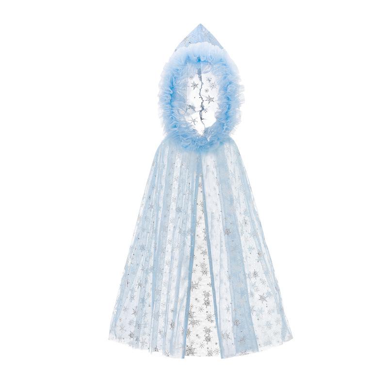 ポンチョ ガールズ 子供用 エルサ風 雪の結晶 コスチューム ケープ ブルー メッシュ ショール アクセサ..