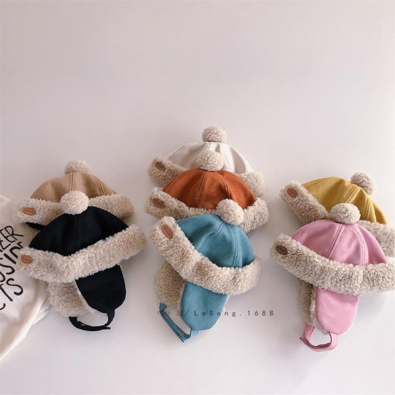 帽子 キッズ 防寒 耳当て付き 秋冬 子供用 瓜皮帽 雷鋒帽 スエード調 短つば カキ色 ブラック ピンク ..