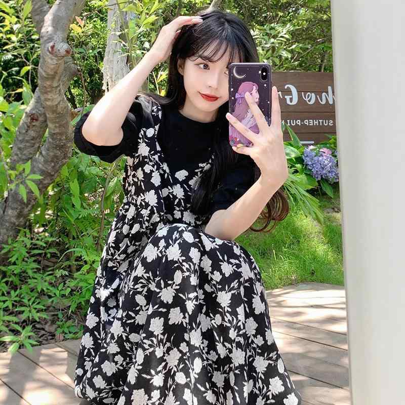 ワンピース レディース 半袖 ティアード Aライン 膝丈 ミモレ丈 接触冷感 高見え ゆったり 楽ちん きれいめ かわいい ガーリー フェミニン 春夏 黒 白