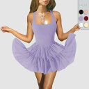 ワンピース レディース 膝上丈 チュールスカート キャミソール Aライン Uネック 無袖 ショート丈ワンピース ペチコート付き 裏地付き ストリート カジュアル...