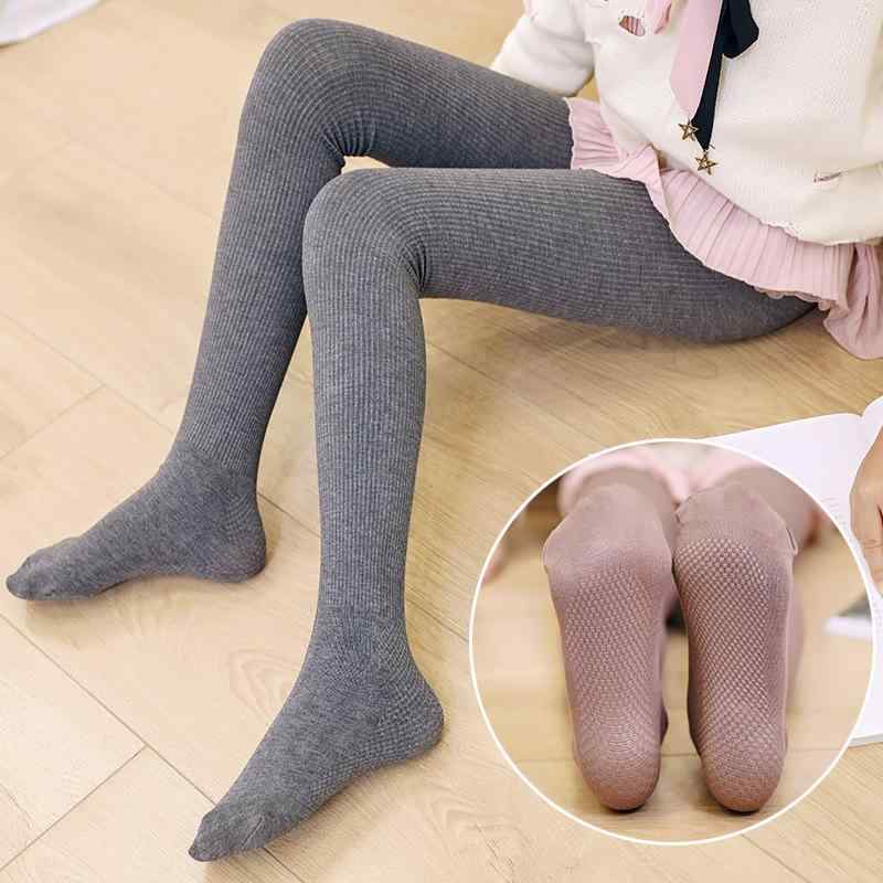 靴下 キッズ 女の子用 レギンス 春秋用 コットン リブ編み タイツ 厚手 ピュアカラー 白 黒 グレー ベ..