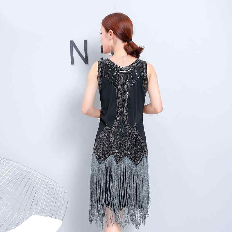 ワンピース レディース 膝丈 ミディ丈 ノースリーブ Vネック スパンコール チュール フリンジ パーティ..
