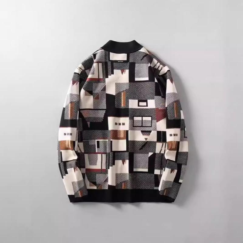 カーディガン メンズ 不規則 幾何学模様 油絵風 迷彩柄 ニットカーディガン アウター 秋冬 カジュアル..