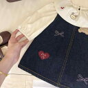 子供用セットアップ 春秋 長袖シャツ デニムスカート 2点セット 綿100% 通園 通学 かわいい