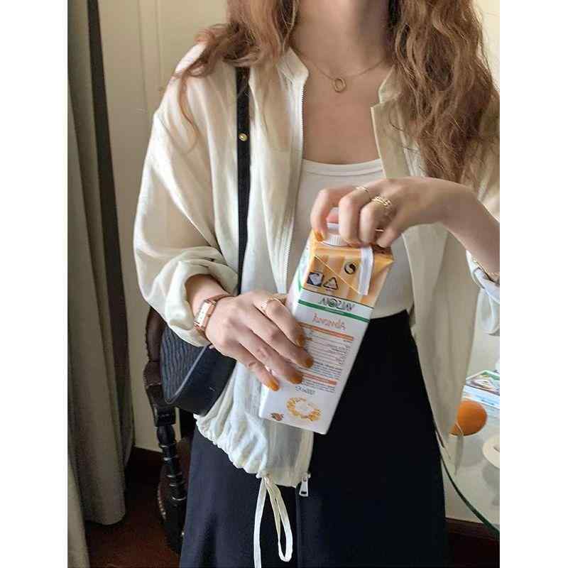 カーディガン レディース 薄手 春夏 接触冷感 ポリエステル 紫外線対策 冷房対策 ラウンドネック 長袖 杏色 日韓風 カジュアル(4)