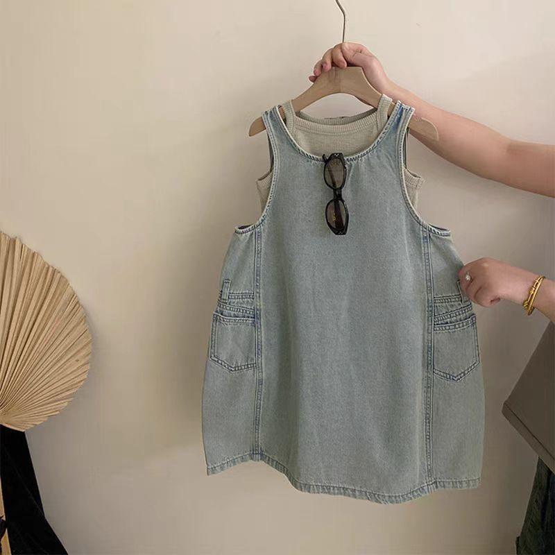 ワンピース キッズ 女の子 韓国風 子供服 夏 デニム ジャンパースカート セットアップ 100 110 120 130..