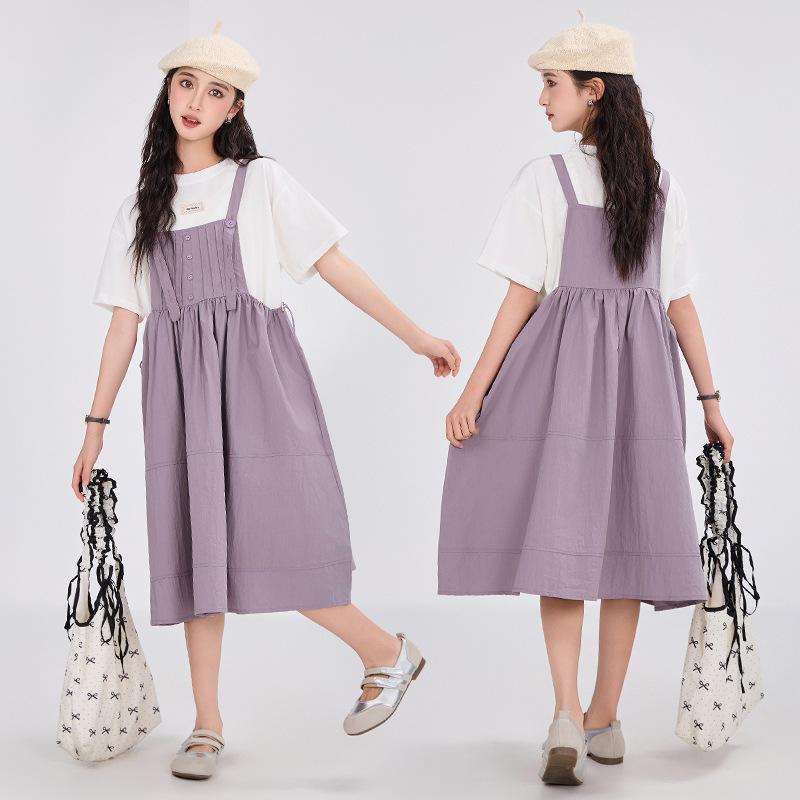 ワンピース キッズ 女の子 子供服 夏服 背帯スカート 2点セット Aライン 膝丈スカート ゆったり かわい..