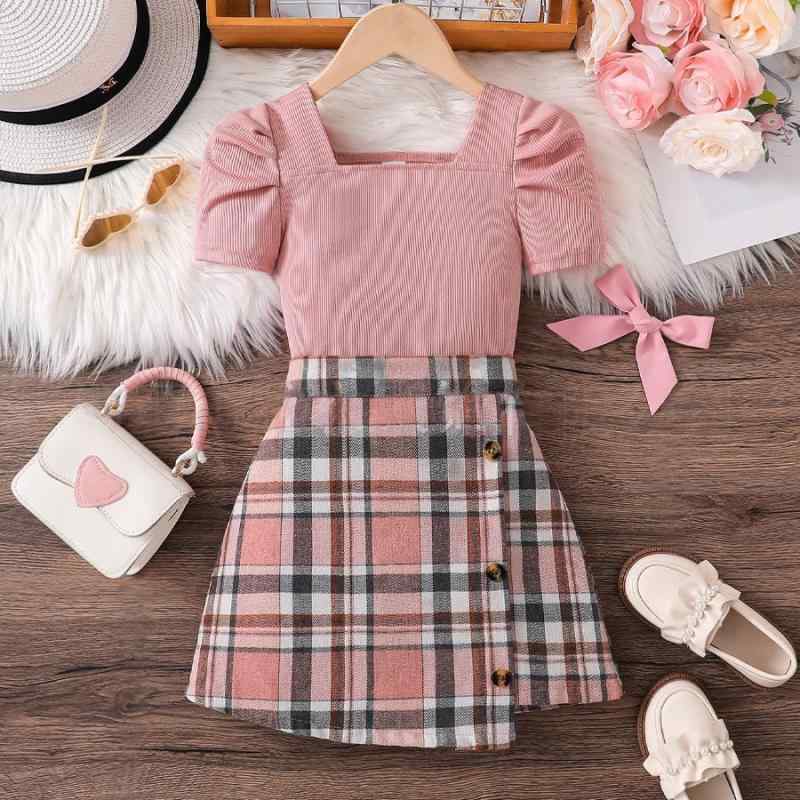 ワンピース 女児 ピンク系 ニット チェック柄 Aライン 膝丈ワンピース 3歳 4歳 5歳 6歳 7歳 8歳 子供服..
