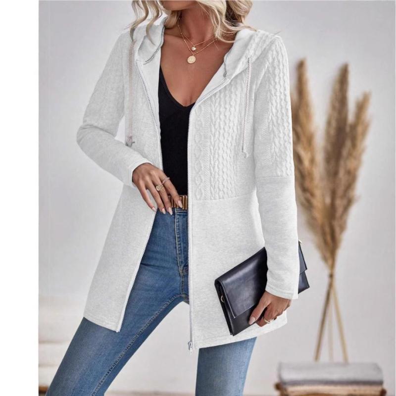 ジャケット レディース 春秋 無地 波紋 切り替え カジュアル ゆったり フード付き ジャンパー 婦人服 アウタートップス 普段使い 長袖 ポリエステル ブラック グレー