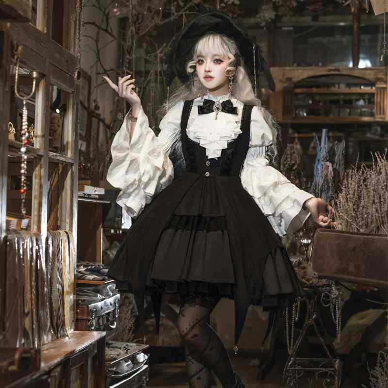 ロリータ レディース ロリータ服 帽子付き ブラウス ジャンパースカート かわいい ゴスロリ 膝丈 ポリエステル 3点セット 普段使い イベント パーティー コ...