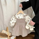 キッズ サロペットスカート セットアップ 春秋物 韓国子供服 花柄 チュニック ブラウス 2点セット 綿100% かわいい ガーリースタイル