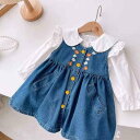 子供服 女の子 デニムワンピース 2点セット チュニック & コーデュロイ ジャンパースカート 刺繡 Aライン 80 90 100 110 120...